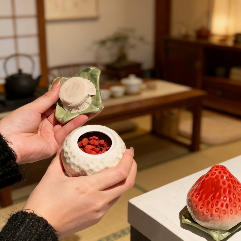 1PC 茶瓶イチゴ形セラミック密封された高品質ポータブル高級ナッツコーヒー保存容器家庭用品