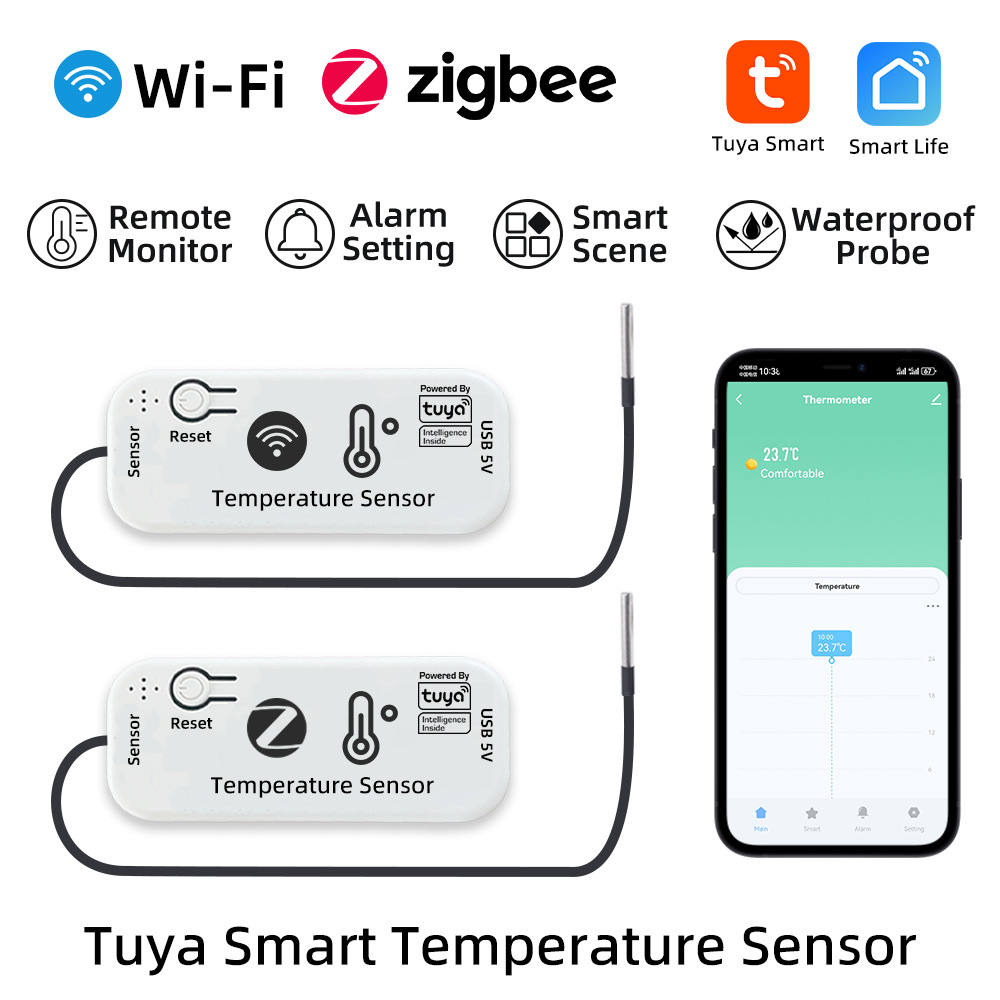 WiFi Zigbee Tuya 温度センサー温度モニター外部プローブ付き植物水族館 Tuya スマートライフアプリ測定