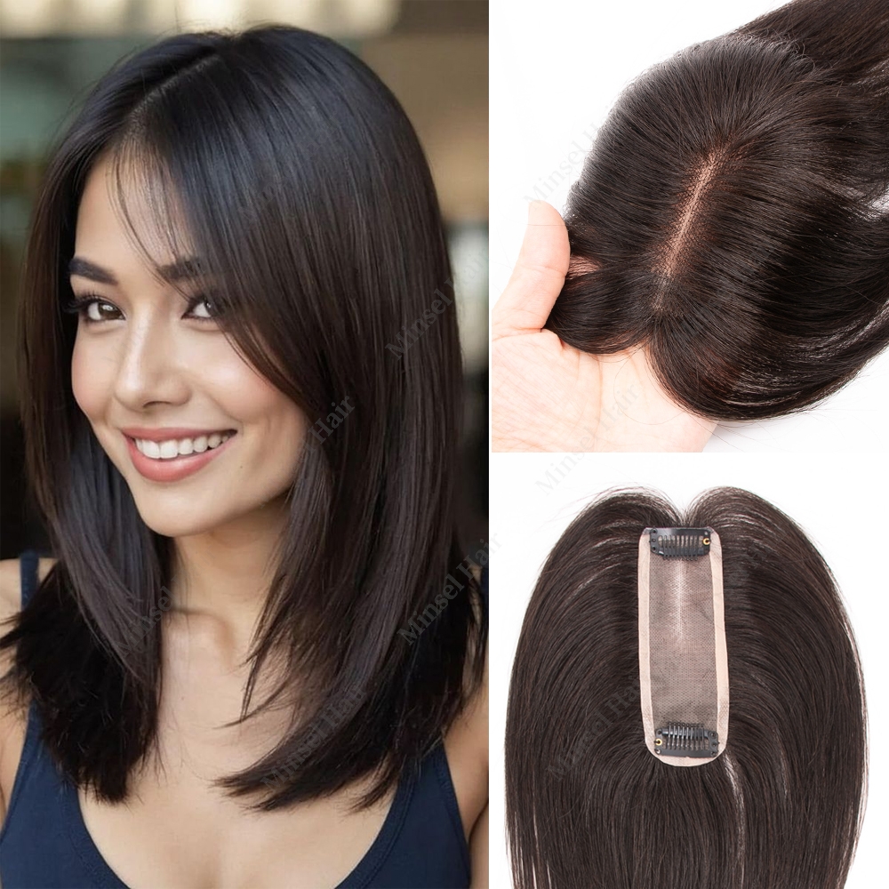バージン人毛トッパー女性のための 4 × 13 センチメートルモノベース無重力カバーワイドヘアパート/白髪ブラックブラウン通気性夏