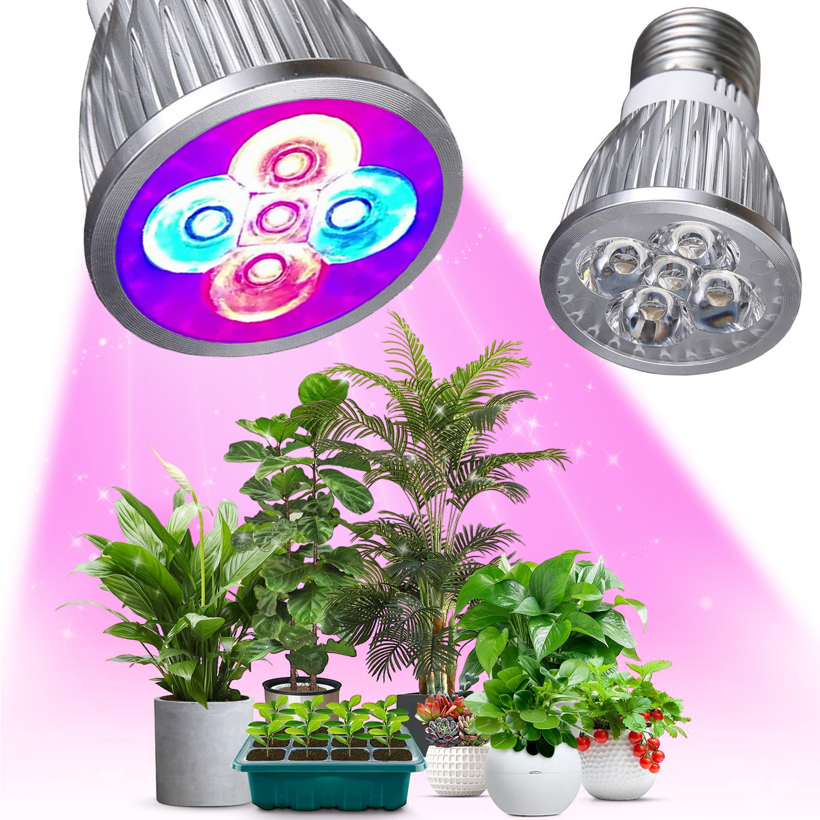 5W フルスペクトル E27 LED 屋内植物育成ライト、苗木や緑葉ハーブの育成電球に最適