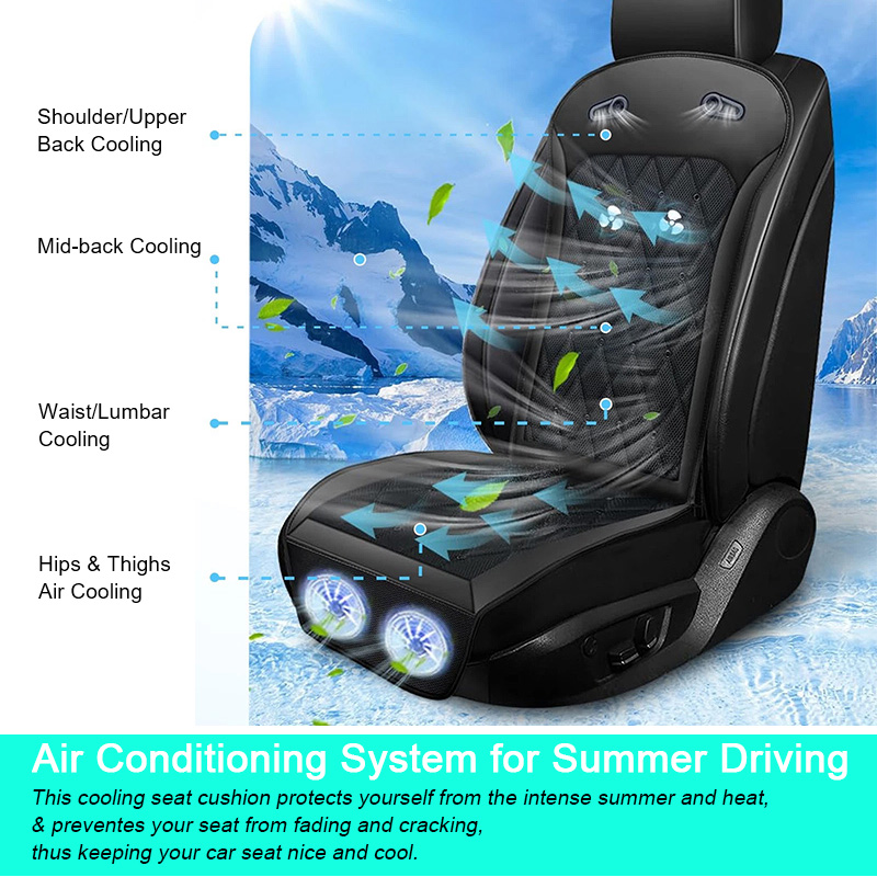 ユニバーサルカーシートクーラーパッド 3D メッシュ通気クッション 冷却ファン付き 12/24V 夏の運転用 - 滑り止めデザイン 新品