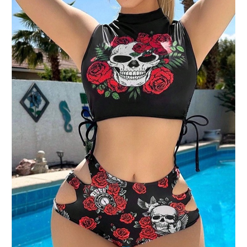 Split Swimsuit Women High Waist Bikini Set Two-piece Fashion Bathing Suit Drawstring Holiday Print Beach Summer Bikini Swimwear
