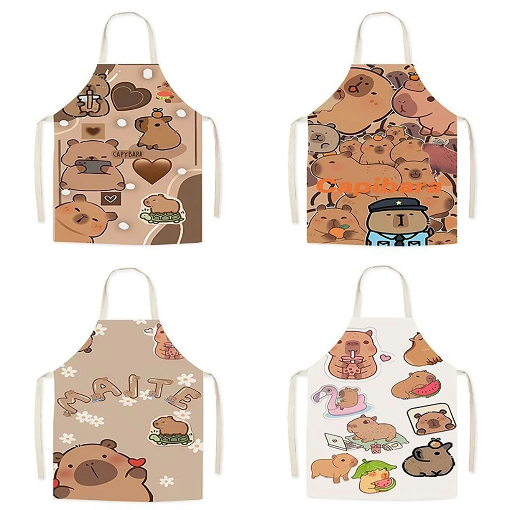 かわいいカピバラプリントエプロン スタイリッシュな料理漫画大人用子供用エプロンキッチン防汚クリーニングツール