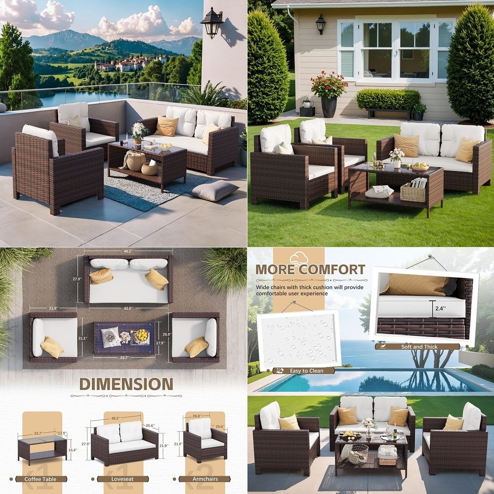 屋外パティオ家具 3 ピース籐防水屋外セクショナルソファ全天候型 L 字型パティオソファクッションガラステーブル付き