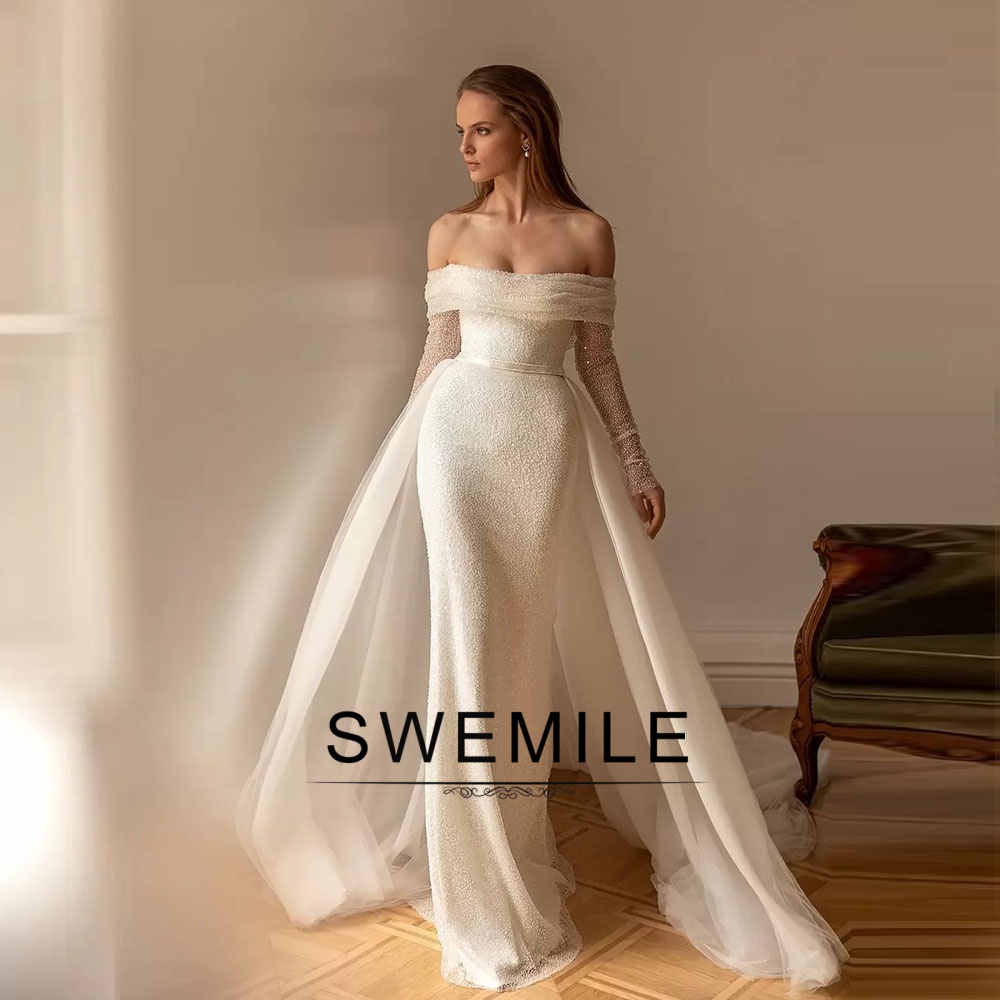 BM ブライダルファッションスパンコール 2026 ウェディングドレッシング取り外し可能なトレインオフショルダージッパー Vestidos デノビアプラスサイズカスタマイズ