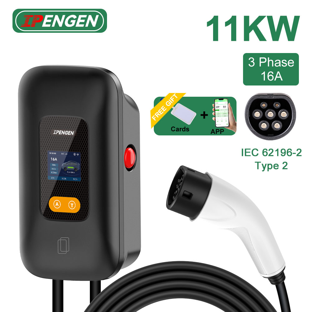 IPENGEN 11KW EV 充電ステーション Type2 16A 3 相電気自動車充電器 EVSE ウォールボックス充電セット充電時間 WIFI アプリ制御