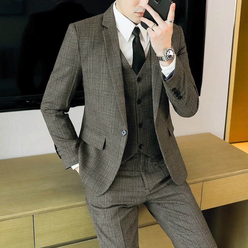 麻 (ブレザー ベスト パンツ) ファッション ビジネス レジャー ホスト スリムフィット綿麻紳士結婚式仕事結婚式のスーツ男性 M-5XL