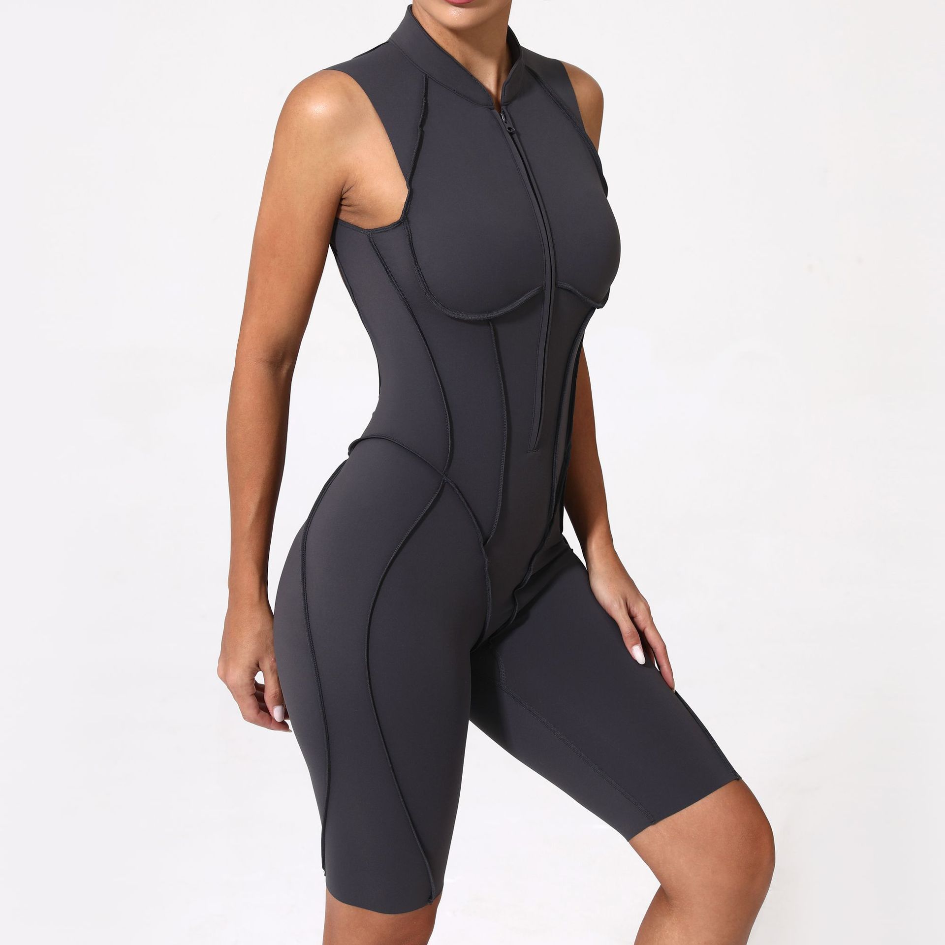 新しいヨガスーツ半袖ジッパースポーツ服フィットネススーツ女性ダンスランニングトレーニング服ジム腕立て伏せヨガスーツセット