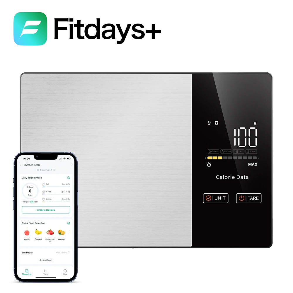 スマートキッチンスケール食品カロリータンパク質脂肪炭水化物栄養計算スケール、11LB / 5kgステンレス鋼キッチン食品スケール