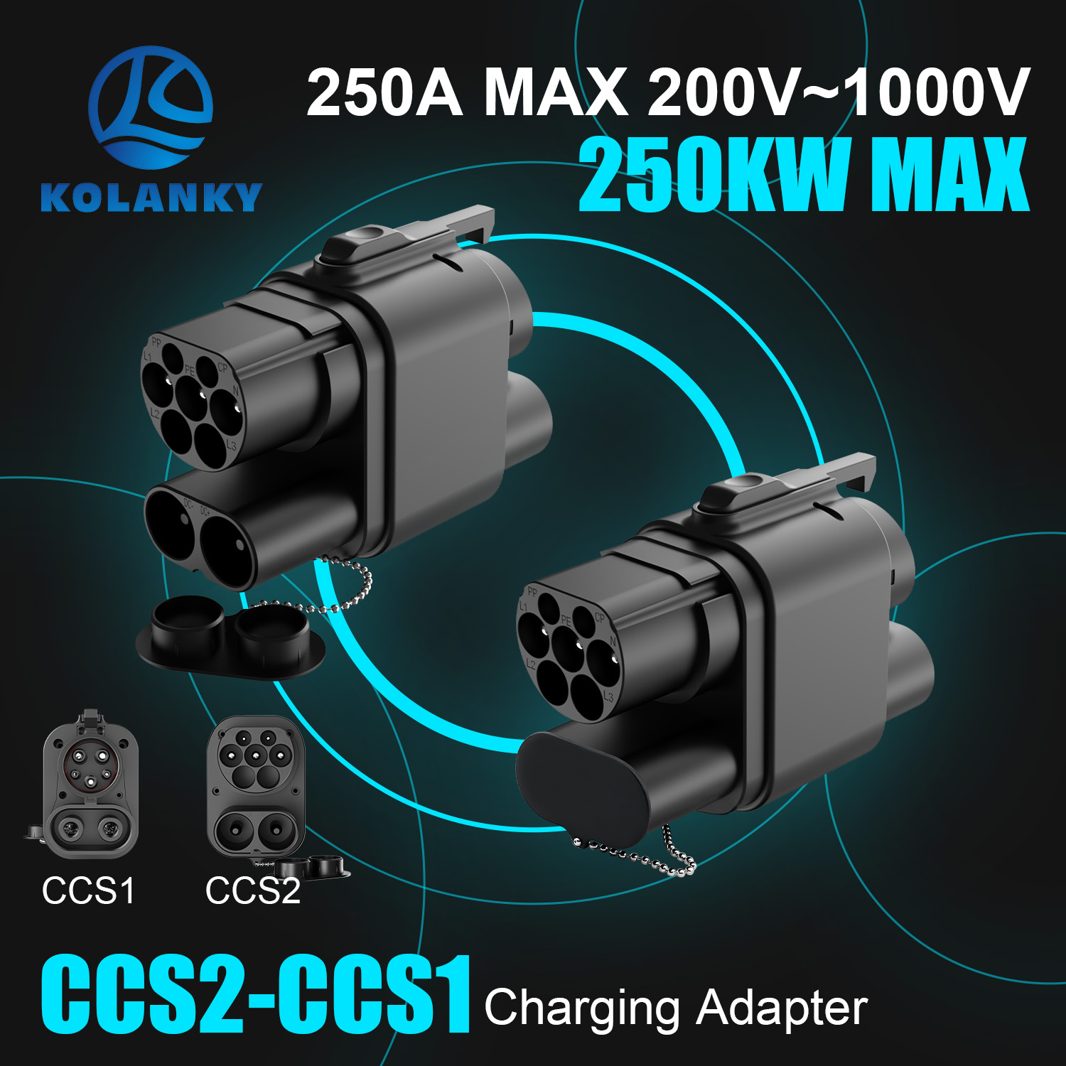 Kolanky EV 充電器アダプタ CCS2 に CCS1 AC DC 急速充電 250A 電気自動車 PHEV ハイブリッド車 ccs2 に ccs1 急速充電
