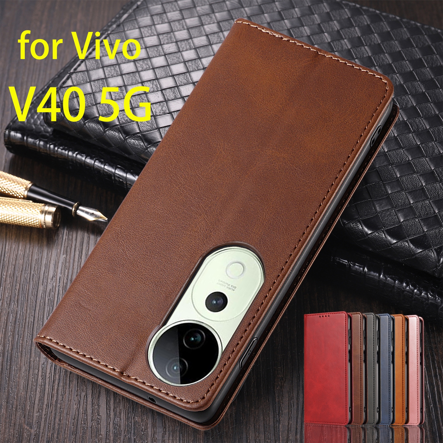 レザーケース Vivo V40 5G / V40 Pro 5G フリップケースカードホルダーホルスター磁気吸引カバー財布ケース Capa Fundas Coque