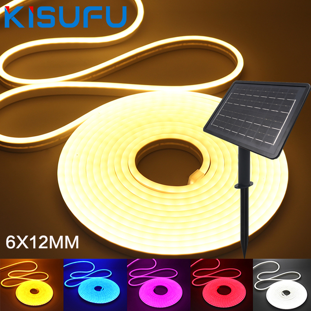 DC24V ソーラー LED ネオンストリップライト防水ウォームホワイトブルーレッドピンク 6 × 12 ミリメートル 2835 120LEDs/m 柔軟なネオンロープライト庭の装飾