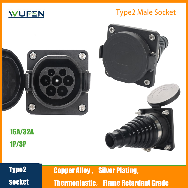 WUFEN 電気自動車車充電 Evse オスタイプ 2 EV ソケット 16A-32A 1P 3 相 IEC 62196-2 EV 充電器アダプタプラグ