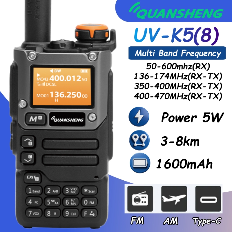 Quansheng Uv-K5(8) トランシーバー 200Ch 5 ワット 1600Mah Vox 双方向ラジオ Baofeng ワイヤレスセット Uv -5R