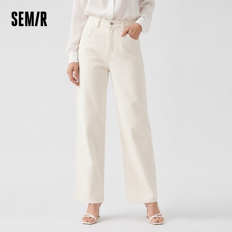 Semir ジーンズ女性ワイドレッグフリース裏地快適なハイウエスト 2025 年冬新しい床丈パンツ脚長効果