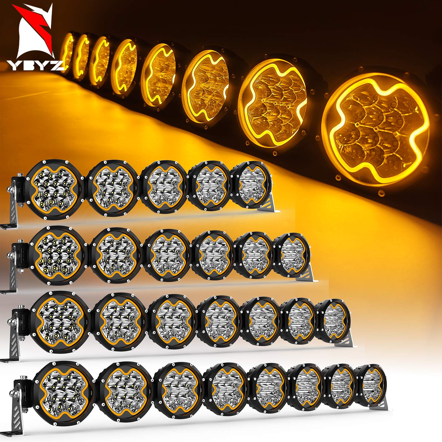 YBYZ 16-52 インチ 4 × 4 オフロード Led ワークライト超高輝度リンク可能オフロード LED ライトバーキットアンバーハロー DRL ジープブロンコ用