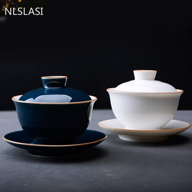 中国ソリッドカラーセラミック Gaiwan ティーカップ手作り茶チュリーンホーム磁器ティーセットアクセサリー箸置きパーソナルカップ 160 ミリリットル
