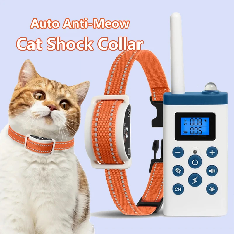 新しい猫用ショック首輪 リモコン付き 4 IN 1 猫用トレーニング首輪 自動アンチニャー、ビープ音、振動、安全ショック付き 猫用 4 モード