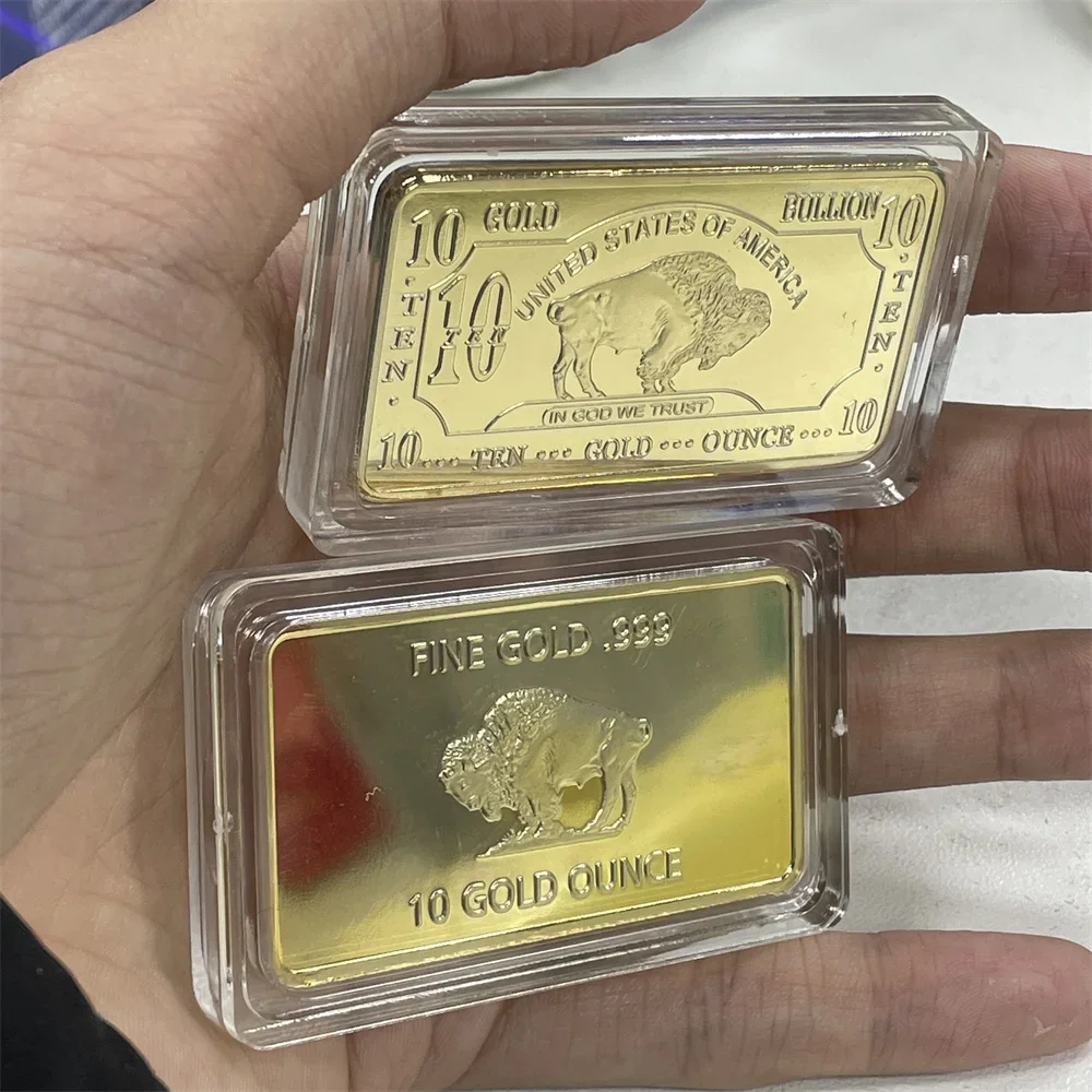 10 オンスファインゴールドレプリカゴールドクラッドバッファローバー新工場出荷時の価格地金 24 k ゴールドバー金属コインゴールデンバー USD お土産ギフト