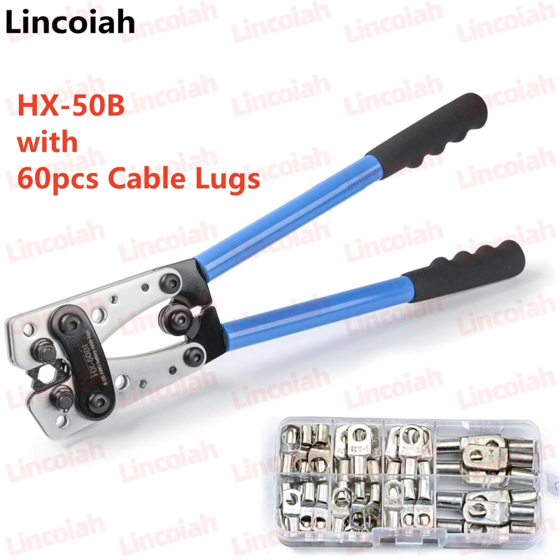 バッテリーケーブルラグ圧着工具ワイヤークリンパハンドラチェット端子圧着ペンチ 10-1 AWG 30 個の銅リング端子 HX-50
