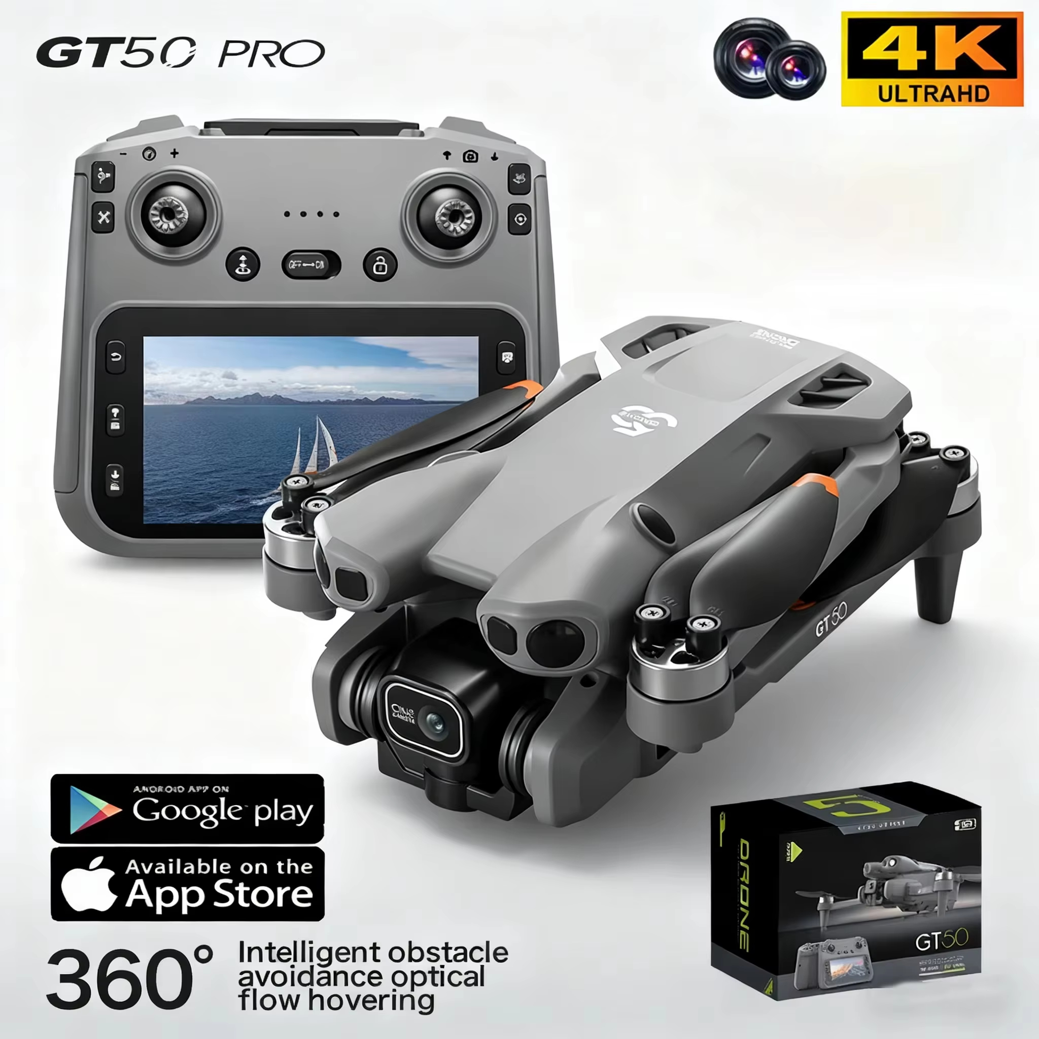 新しいギフト アップグレード 2026 GT50PRO プロフェッショナル ドローン 4K デュアル カメラ ビデオ ドローン クアッドコプター 360° インテリジェント障害物回避機能付き