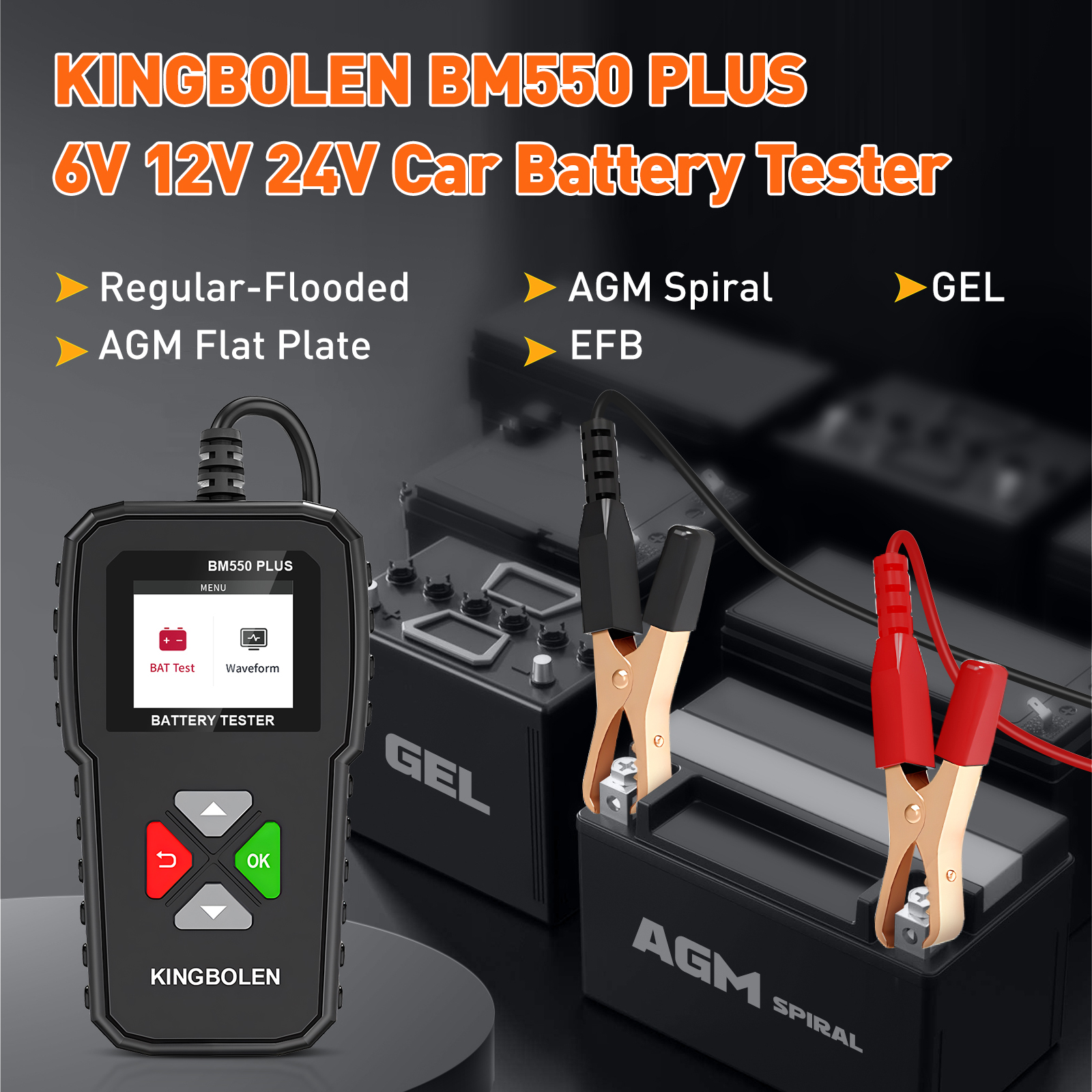 KINGBOLEN BM550 プラス車のバッテリーテスター 6V 12V 24V CCA SOC 波形チェックカラースクリーン自動バッテリーシステム検出アナライザーツール
