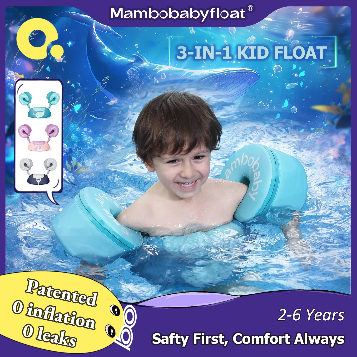 3-in-1 2-6 歳 Mambobaby 幼児アームフロート ソリッドコア 子供用プールスリーブ スイムトレーナー 幼児用アームバンド シーホイール スイムチューブ