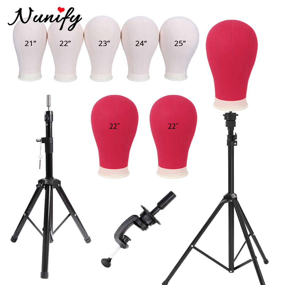Nunify マネキンヘッドウィッグスタンド ローズピンク 22インチ キャンバスヘッド 21-25インチ ウィッグヘッドスタンド 調節可能な三脚スタンド ウィッグ作成ディスプレイツール