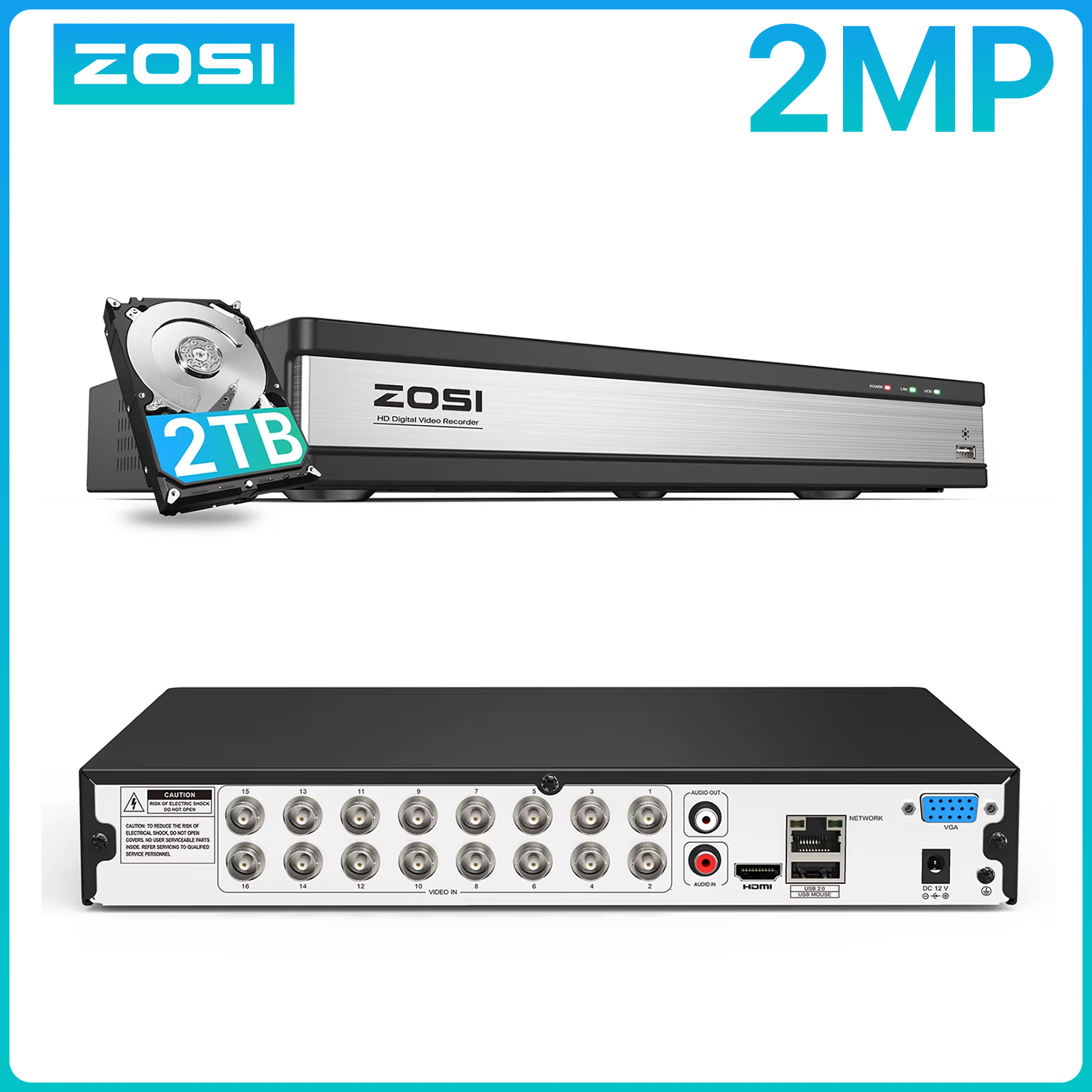 ZOSI 3K Lite H.265 16 チャンネルビデオセキュリティ DVR レコーダー AI 検出 16CH ハイブリッド 4-in-1 CCTV DVR 家庭用監視システム用