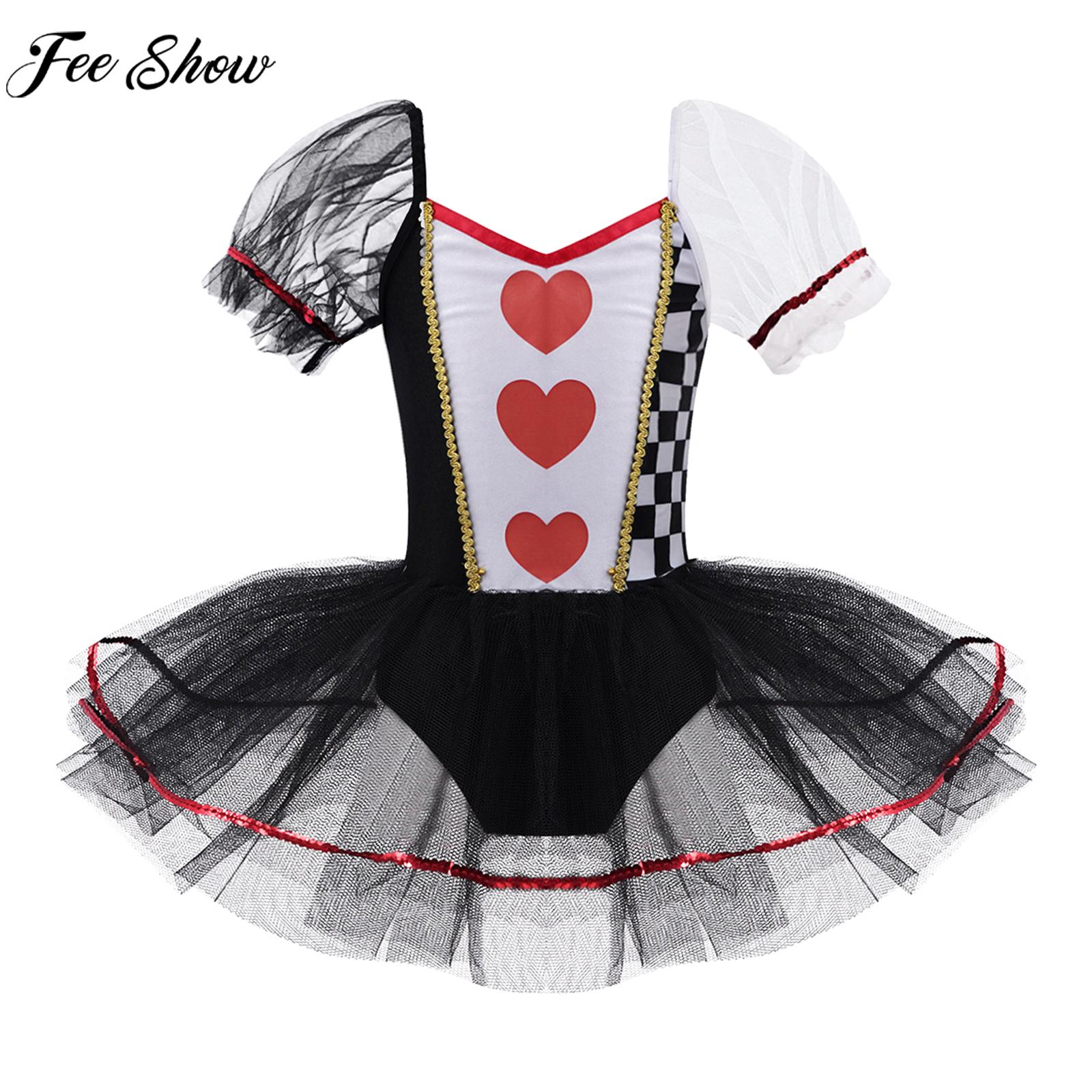 女の子半袖メッシュチュチュレオタードドレスハロウィンテーマパーティーピエロコスプレ衣装バレエステージパフォーマンスダンスウェア
