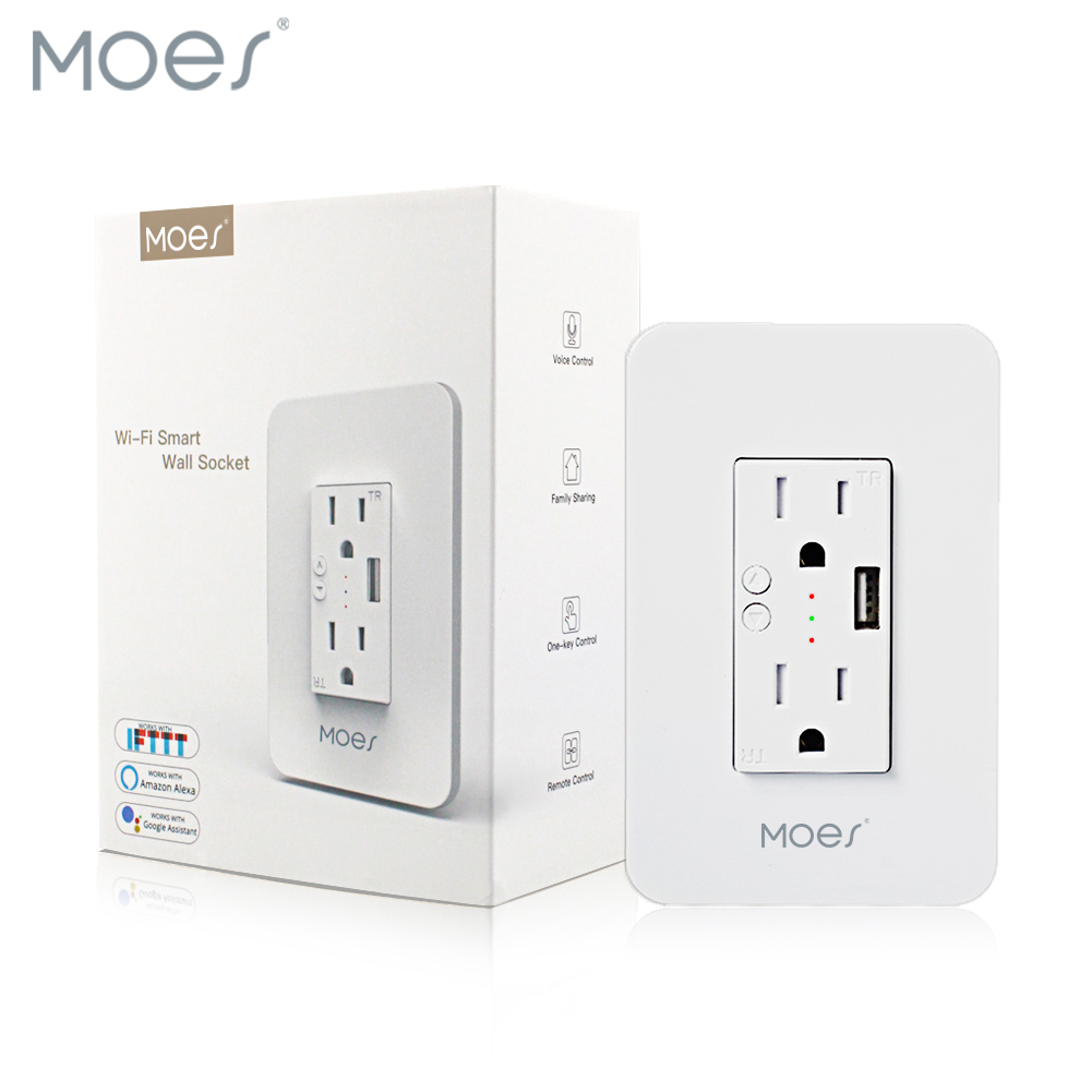 MOES Wifi スマートウォール電源コンセントプラグ 2 USB ソケットスマートライフ/Tuya APP リモコンどこでも仕事 Alexa Google ホーム