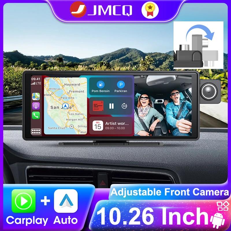 JMCQ 10.26 インチ調整可能なフロントレンズダッシュカメラ 4K 車 DVR ワイヤレス Carplay