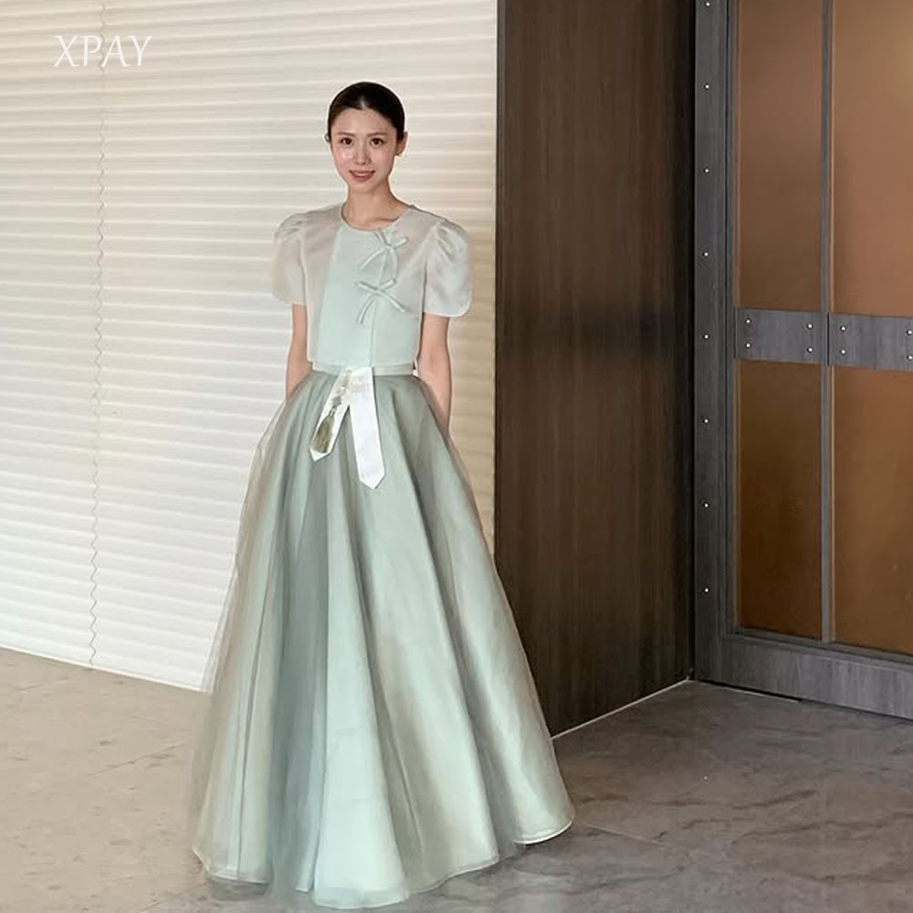 XPAY 新しい韓服ジャスパー A ライン 2 ピースウェディングドレス半袖プリーツカスタマイズされた韓国写真撮影プラスサイズフロアレングス 2026