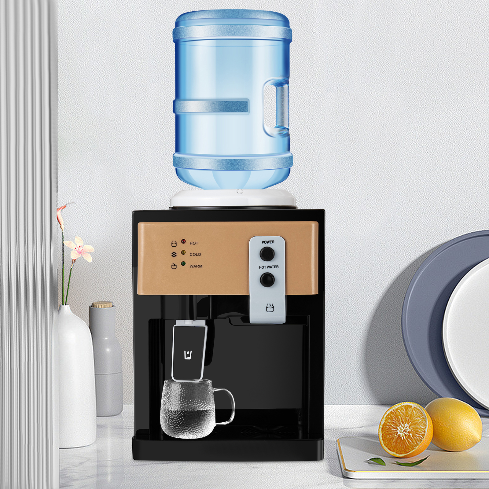 新しいデスクトップ温水および冷水ディスペンサー、トップローディングウォーターディスペンサー、大容量、高速加熱および冷却、オフィスおよび家庭用