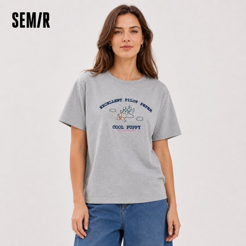 Semir 女性 Tシャツ綿おかしい刺繍カジュアルファッション多用途ベーシックトップ 2026 夏シンプルな日常快適な摩耗