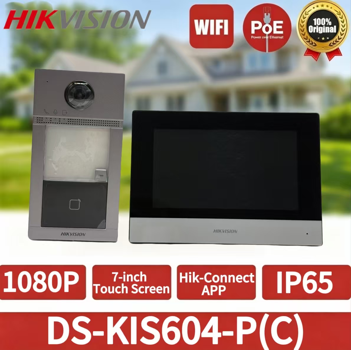 Hikvision DS-KIS604-P(C) ヴィラ IP ビデオ インターコム キット 1080P 7 インチ タッチ スクリーン PoE WiFi 双方向オーディオ IP65 屋外