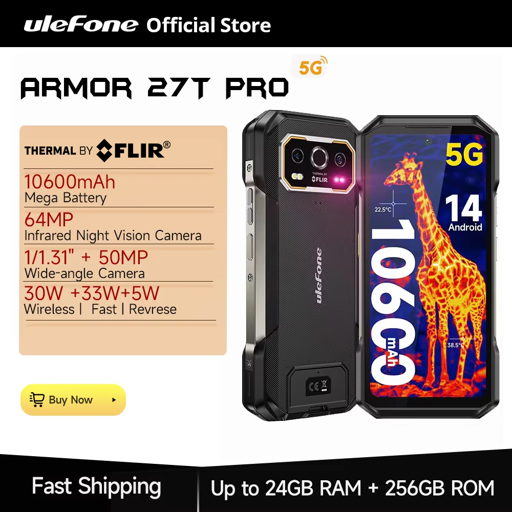 Ulefone Armor 27T Pro 5G THERMAL BY FLIR® Rugged Phone 10600mAh Android 14 スマートフォン 64MP 6.78" 24GB 256GB NFC 携帯電話