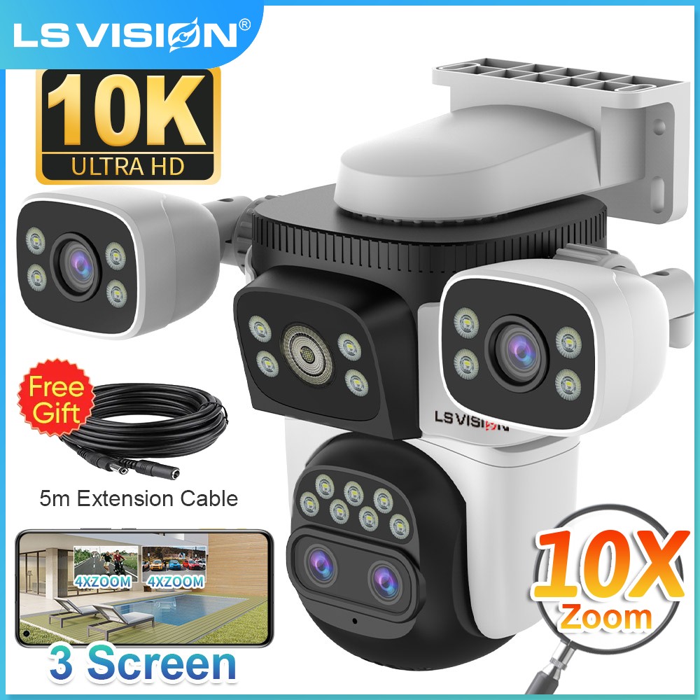 LS VISION 20MP 屋外用 WiFi6 カメラ 10倍ズーム 3画面 ホーム監視カメラ 720° PTZ 自動追跡 IP66 防犯カメラ CCTV