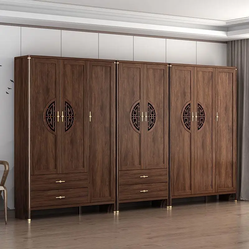 d2 new Chinese wardrobe bedroom full wall wardrobe integrated against the wall home storage cabinet locker retro wardrobe