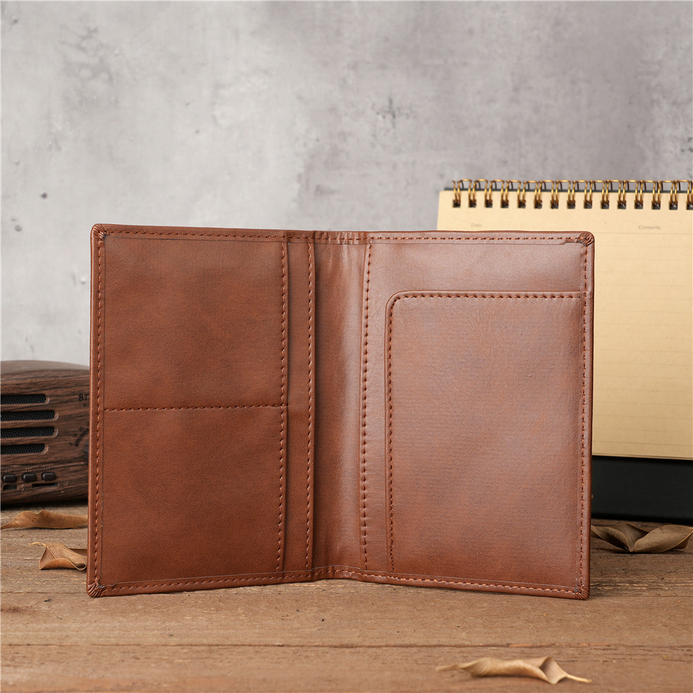 1146 Unisex Brown Folding Leather Passport Bag, Casual Vertical Wallet, Travel Retro Crazy Horse Pickup Bag