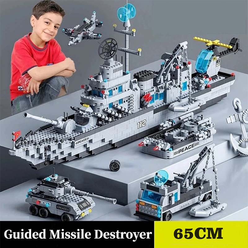 65.5 センチメートル 6 で 1 軍海軍船セットビルディングブロック戦争陸軍ボート飛行機モデルのおもちゃ男の子のためのレンガのおもちゃクリスマスギフト