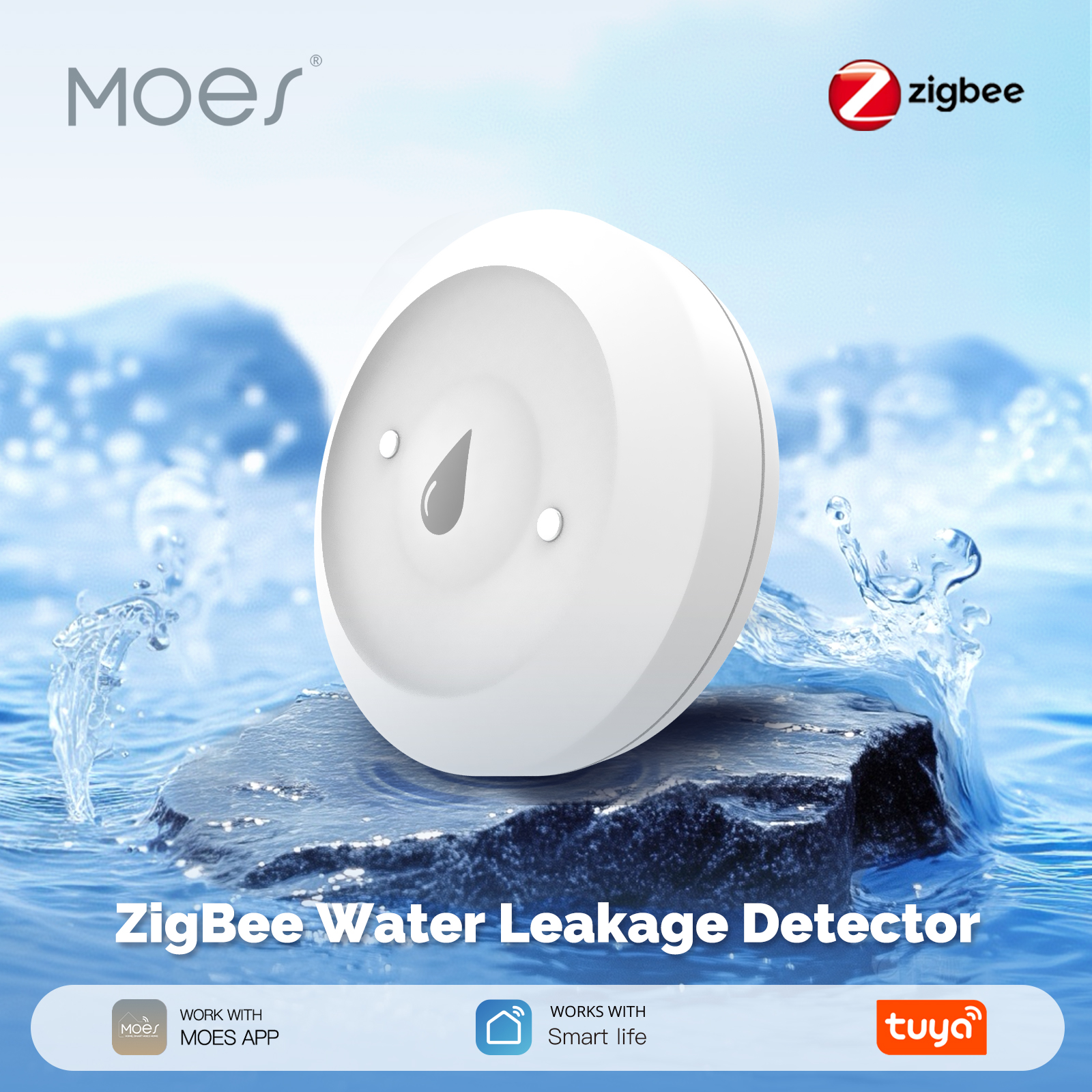 MOES Tuya ZigBee Smart Water Sensor Leak Detector Immersion Sensor Flood Water Leakage Alarm Smart Life App Remote Monitoring