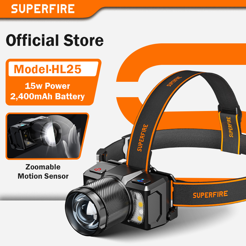 SUPERFIRE 超高輝度ヘッドランプ HL25-A LED センサーヘッドライト防水 USB C 充電式ワークライト釣りズーム可能キャンプ