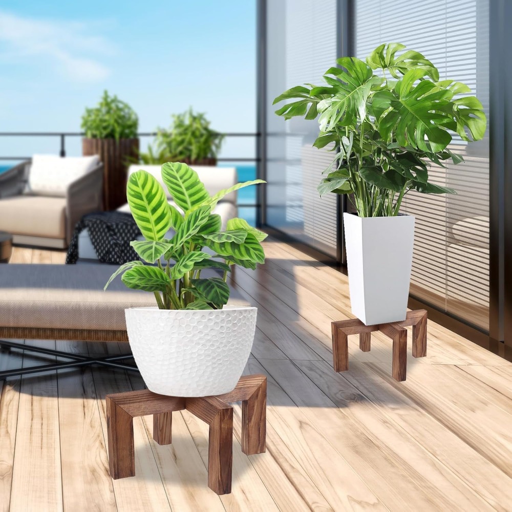 木製植物スタンド屋内屋外単一植木鉢ホルダー丈夫なプランタースタンド 5 から 12 インチのポット用ウォールナット仕上げ