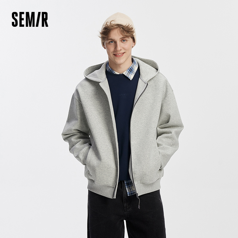 Semir メンズ ジャケット ニット フード付き ソフト コットン 秋 ルーズ ベーシック カジュアル カップル スタイル 軽量 アウター 多用途 デイリー トップ