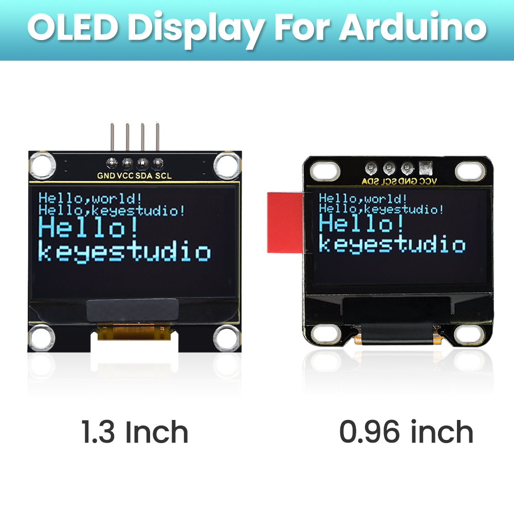 Keyestudio 0.96/1.3 インチ OLED モジュール LCD ディスプレイ 128 × 64 IIC ポート付き 12C シリアル LCD パネル Arduino 用ベースボード付き