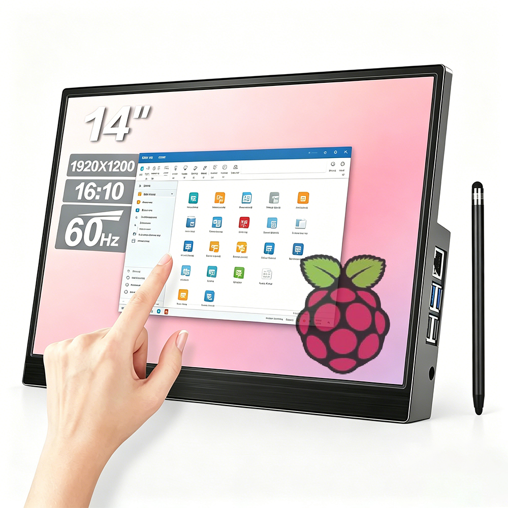 Raspberry Pi用14インチポータブルタッチスクリーンモニター、HDMI Type-C付きIPS 1920x1080ディスプレイ、Pi 4/3/Zeroと互換性あり
