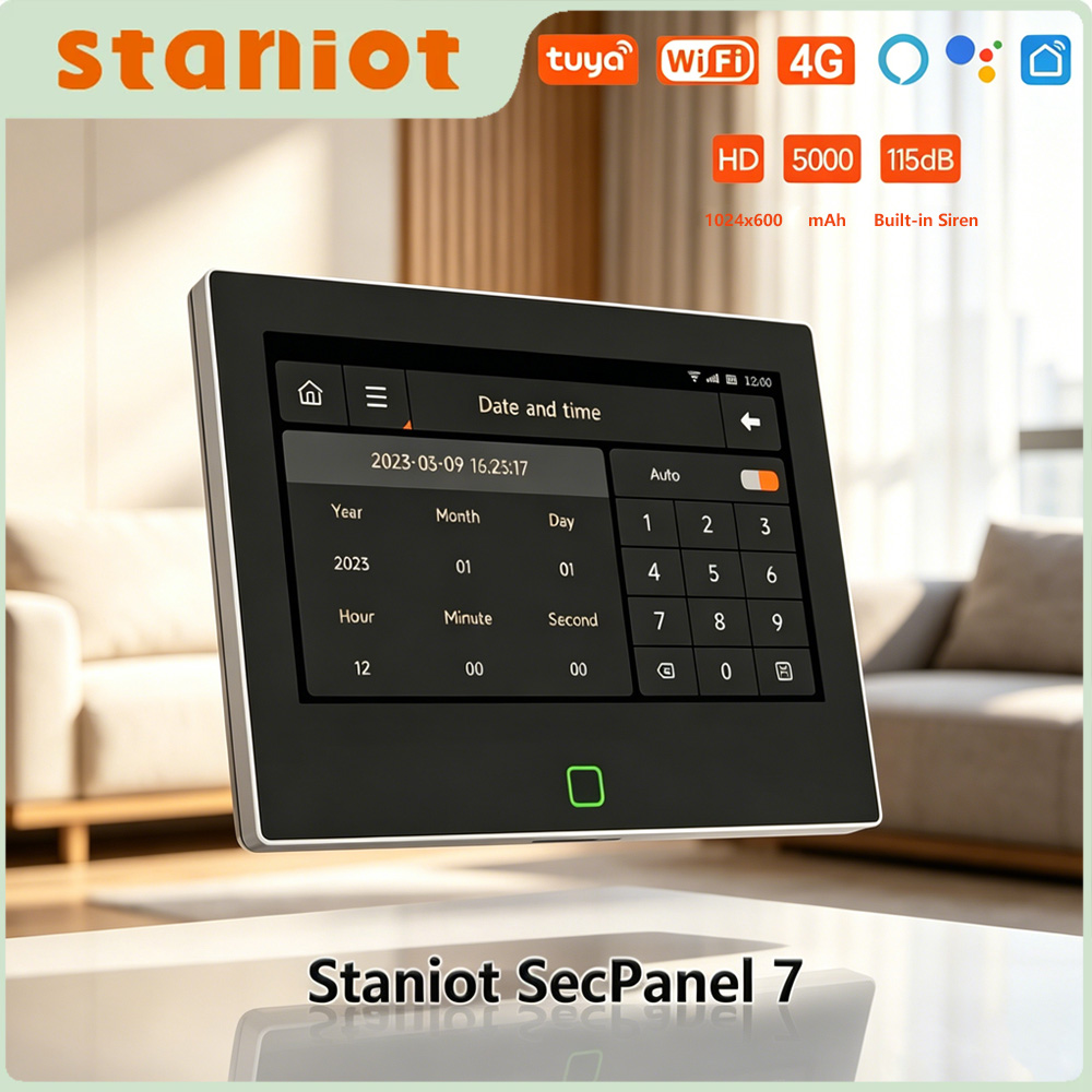 Staniot 7 インチタッチスクリーンスマート警報パネル WiFi Tuya ホームセキュリティシステム 4 グラムリモートアプリ制御ワイヤレスホーム盗難警報