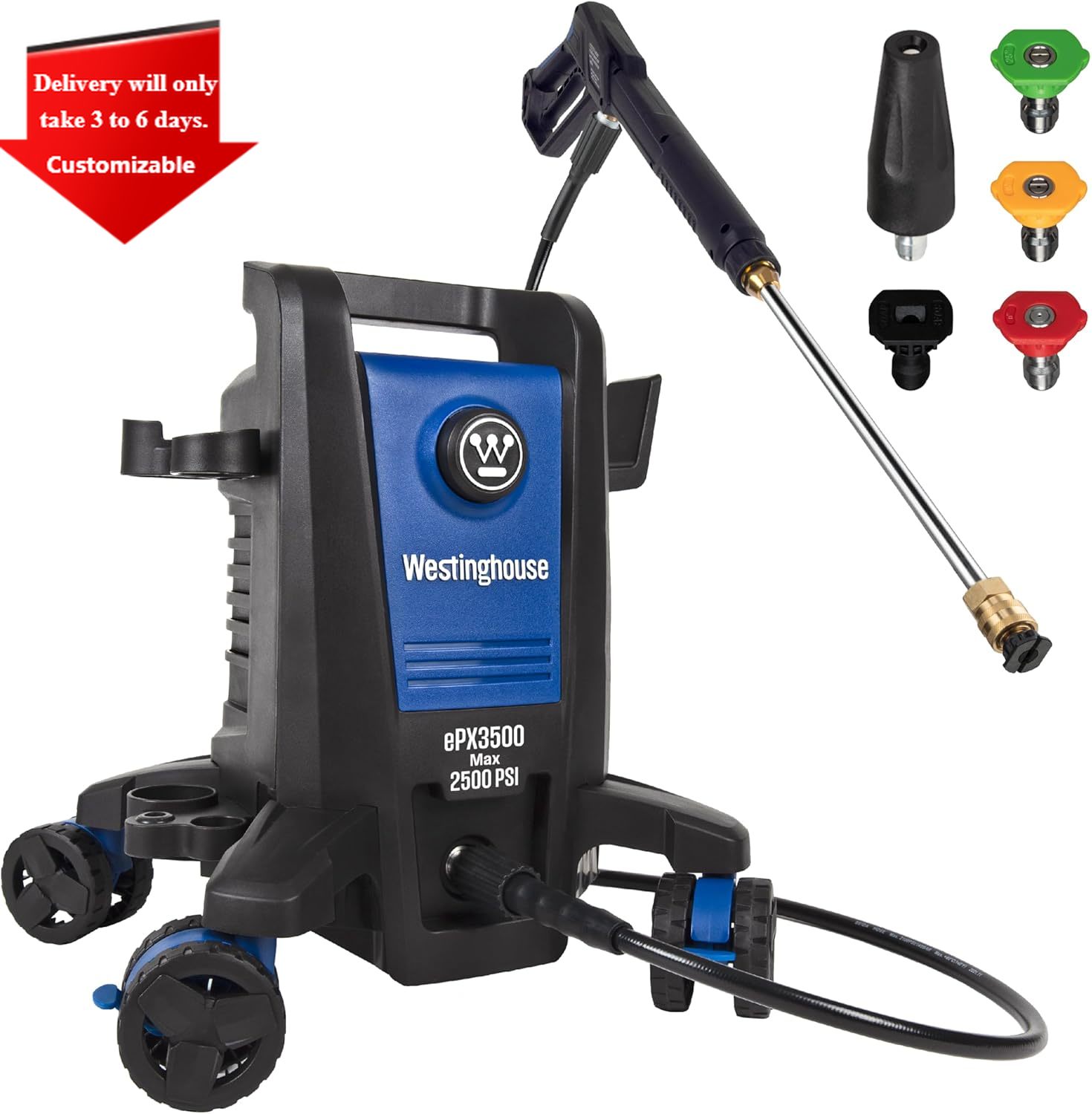 ePX3500 電気高圧洗浄機、転倒防止技術付き 2500 最大 PSI 1.76 GPM、オンボード石鹸タンク