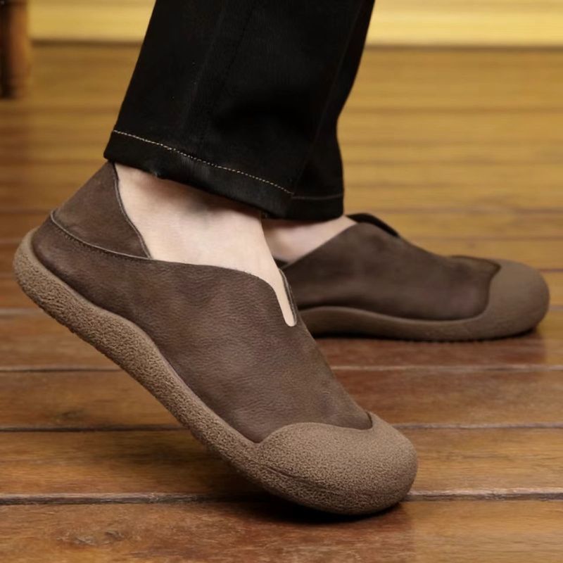 メンズレザーローファーシューズワイドトゥレトロソフトソールフラットサマードライビングシューズ女性靴 39-44